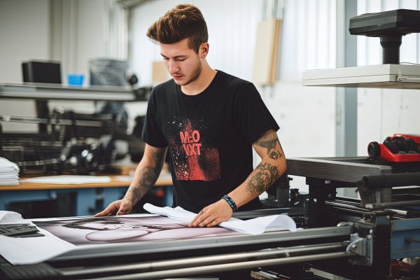 a man working on a large screen print